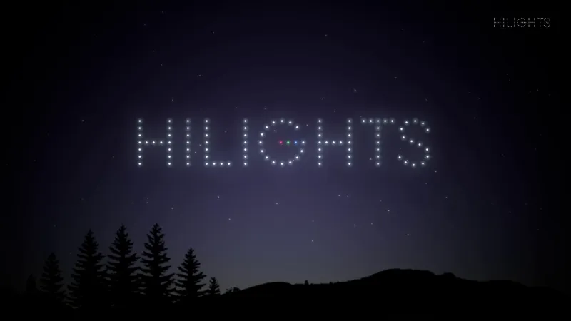Formation de 100 drones lumineux : le logo HILIGHTS dans le ciel